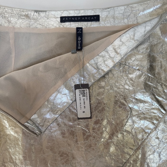 Zeynep Arcay Silver Asymmetric Crinkled-Leather Skirt US6 New With Tags - Picture 13 of 16